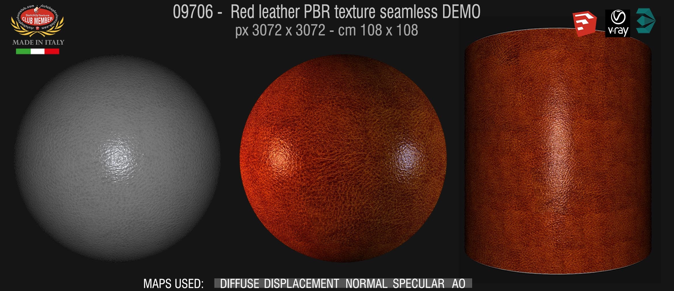09706 Red leather PBR texture seamless DEMO