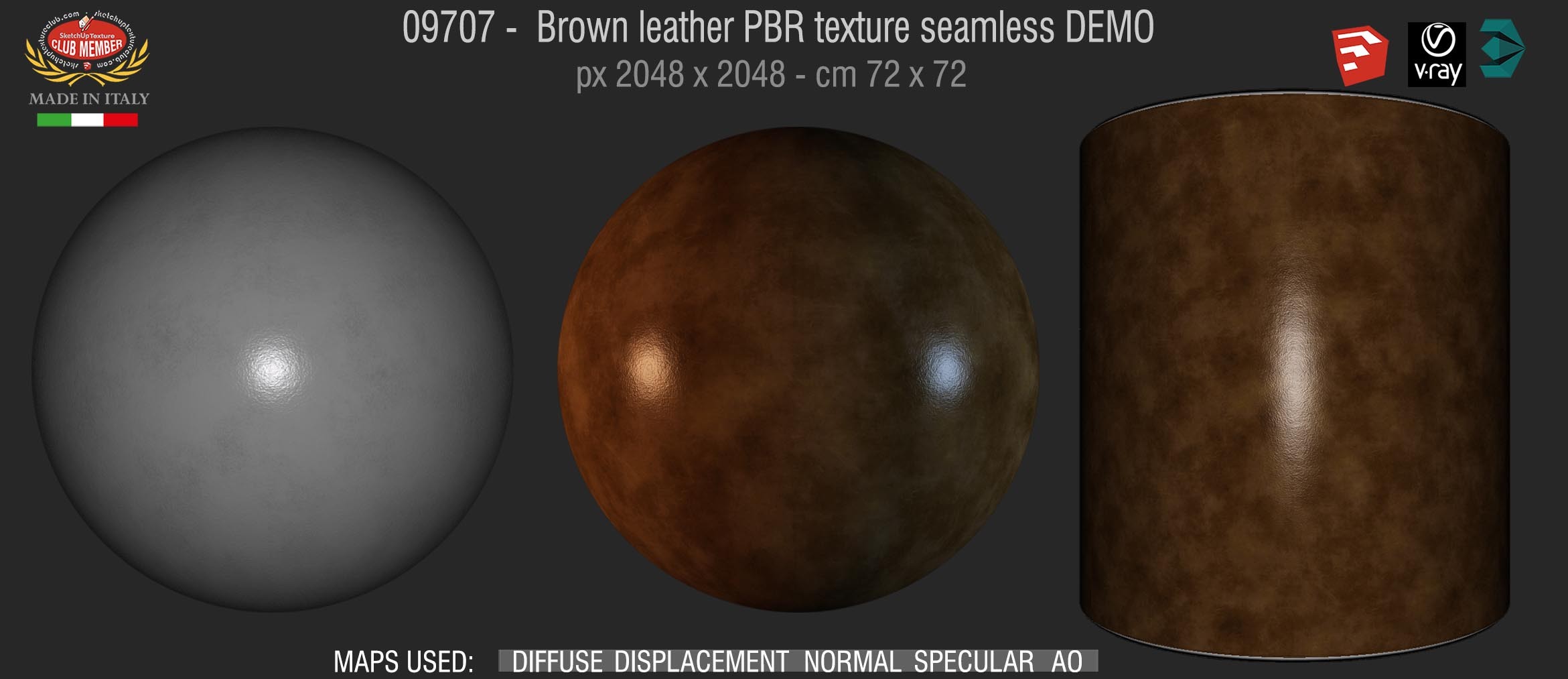 09707 Brown leather PBR texture seamless DEMO