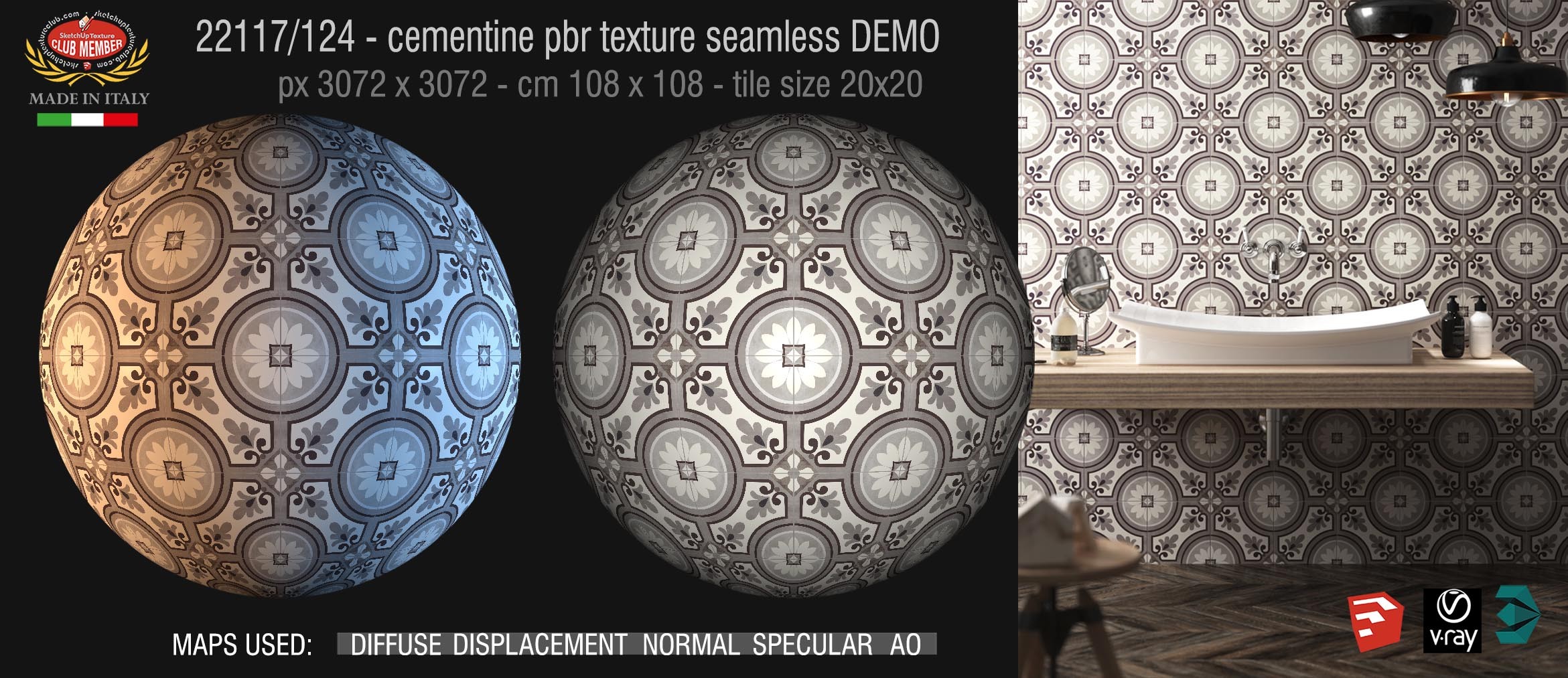 22117/124 cementine tiles Pbr seamless texture DEMO - porcelain stoneware PARIS collection