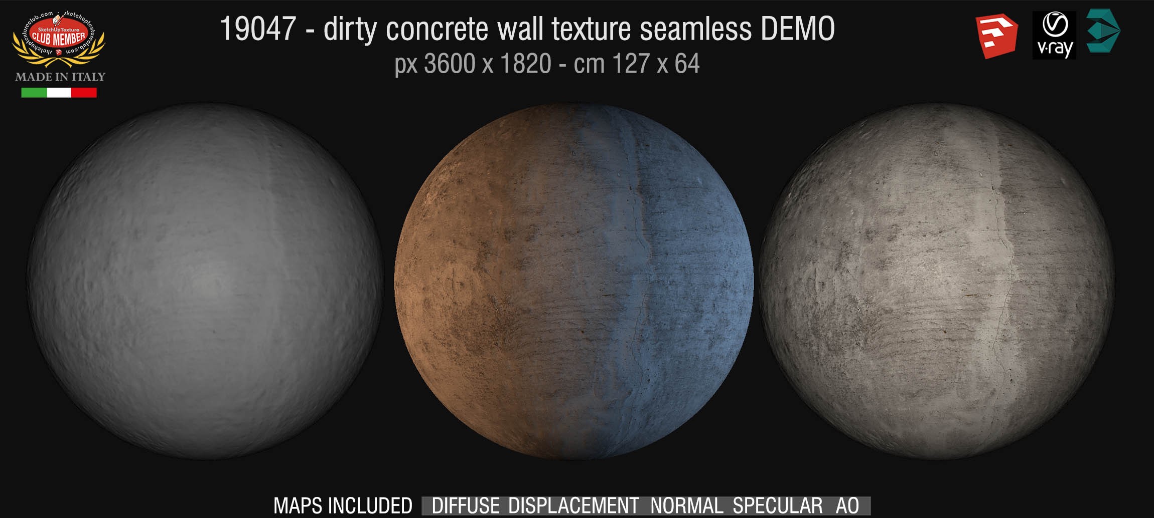 19047 HR Concrete dirty wall PBR texture seamless DEMO