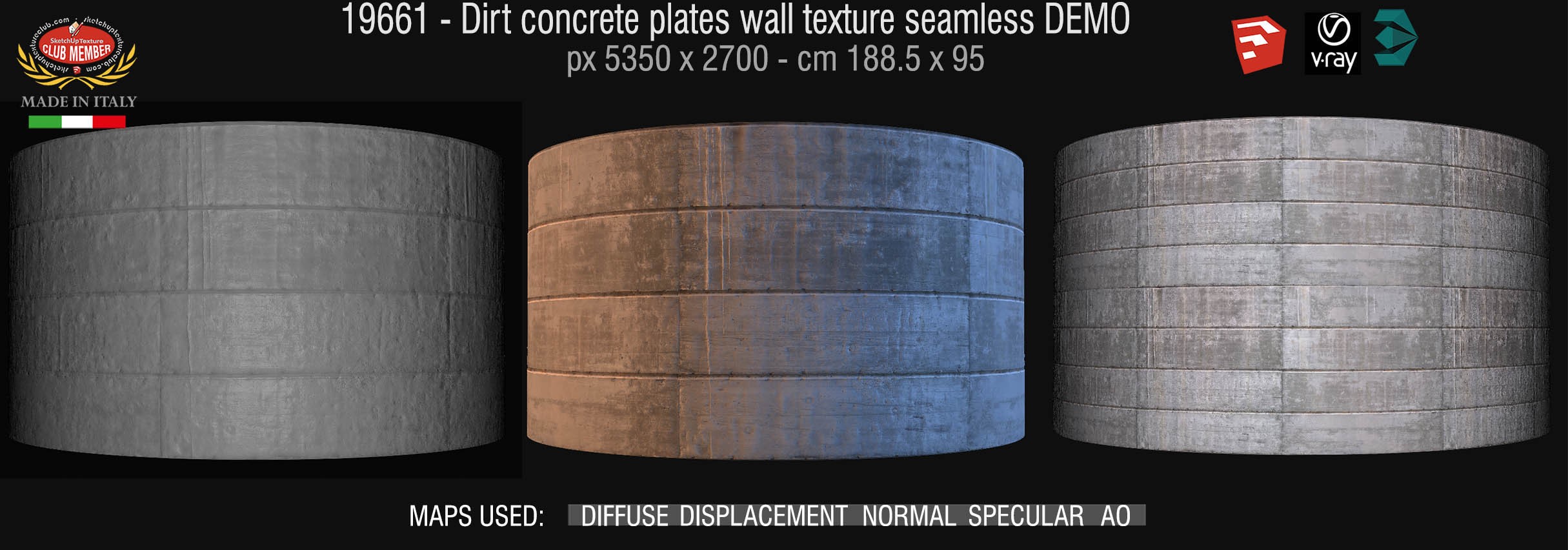 19661 Dirt concrete plates wall texture seamless + maps DEMO