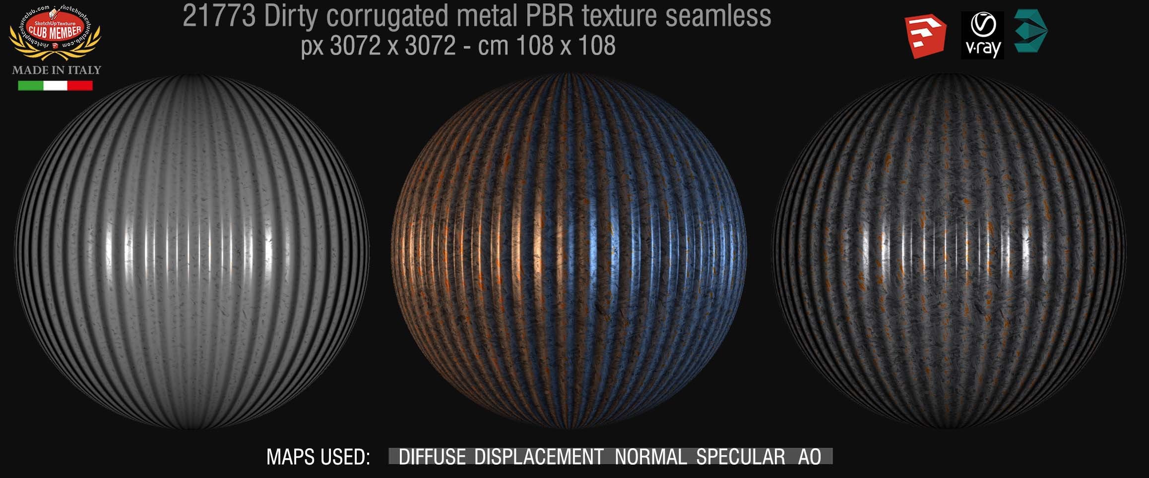 21773 Dirty corrugated metal PBR texture seamless DEMO
