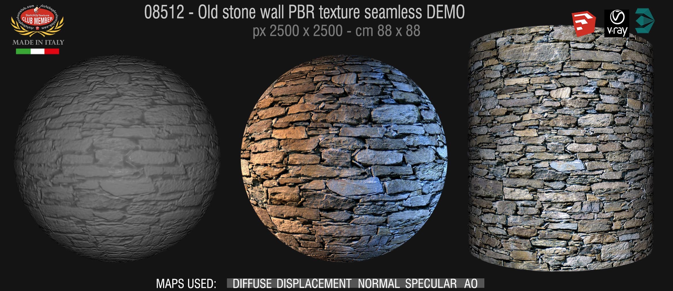 08512 Old stone wall PBR texture seamless DEMO
