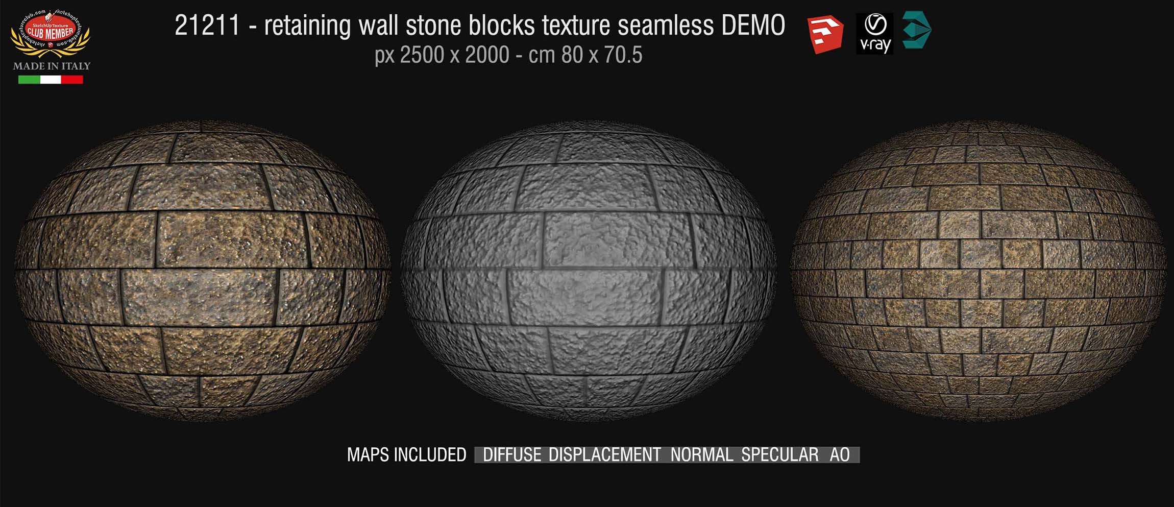 21211 HR Retaining wall stone blocks texture + maps DEMO
