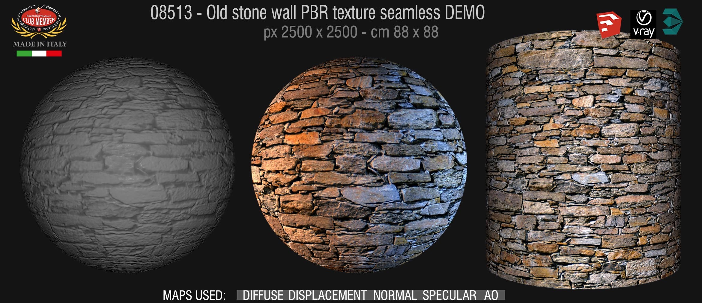 08513 Old stone wall PBR texture seamless DEMO