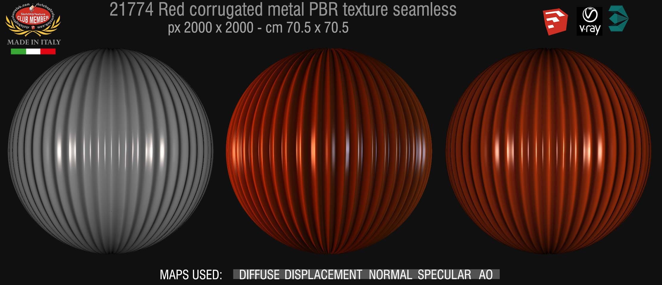 21774 red corrugated metal PBR texture seamless DEMO