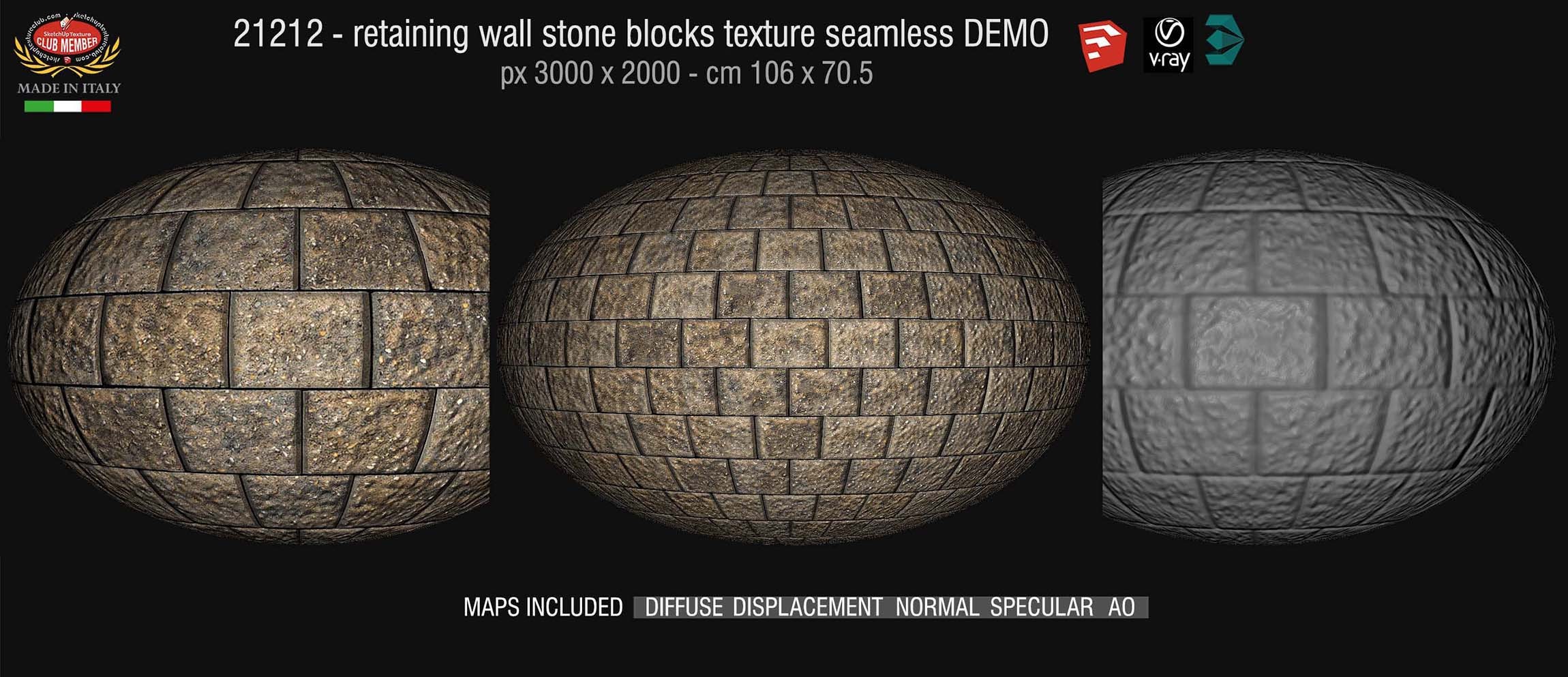 21212 HR Retaining wall stone blocks texture + maps DEMO
