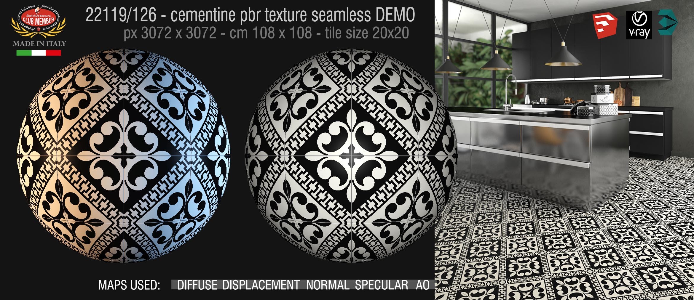 22119/126 cementine tiles Pbr seamless texture DEMO - porcelain stoneware concrete look PARIS collection