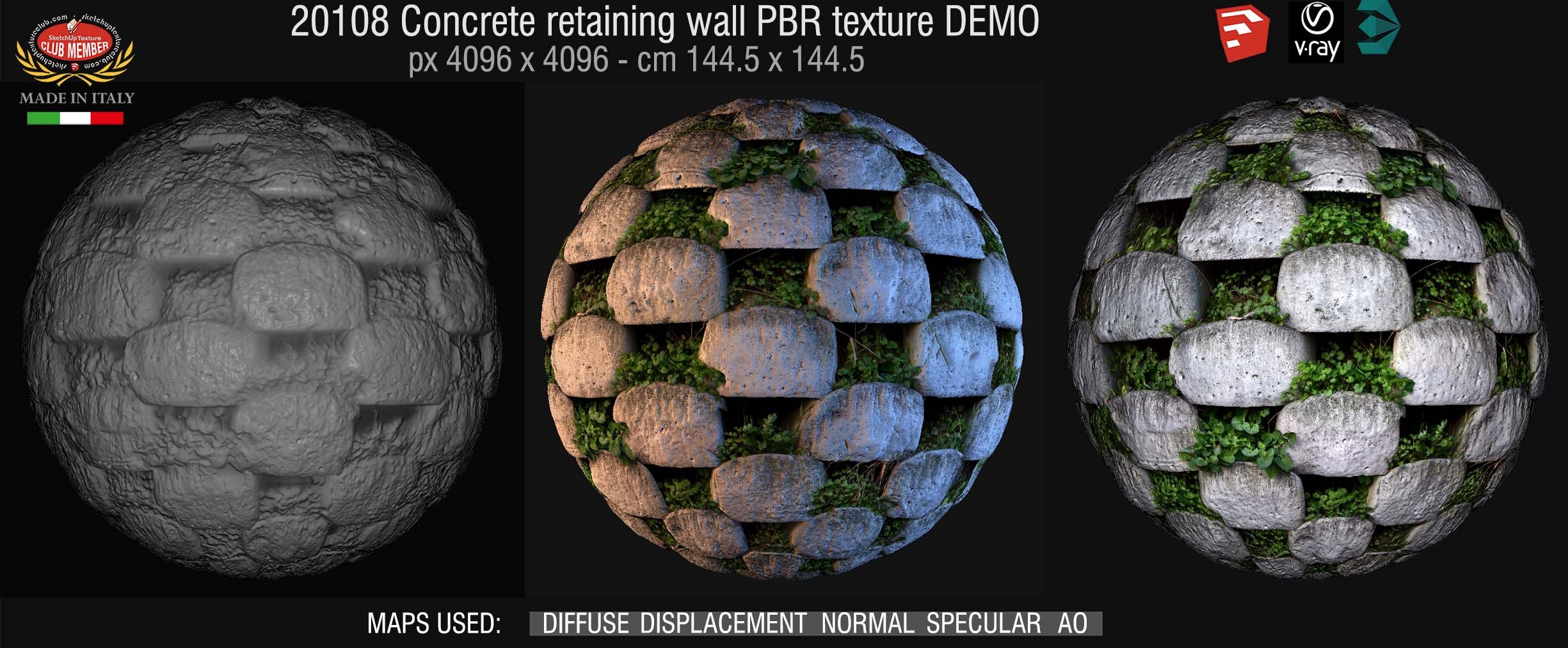 20108  Concrete retaining wall PBR texture seamless DEMO