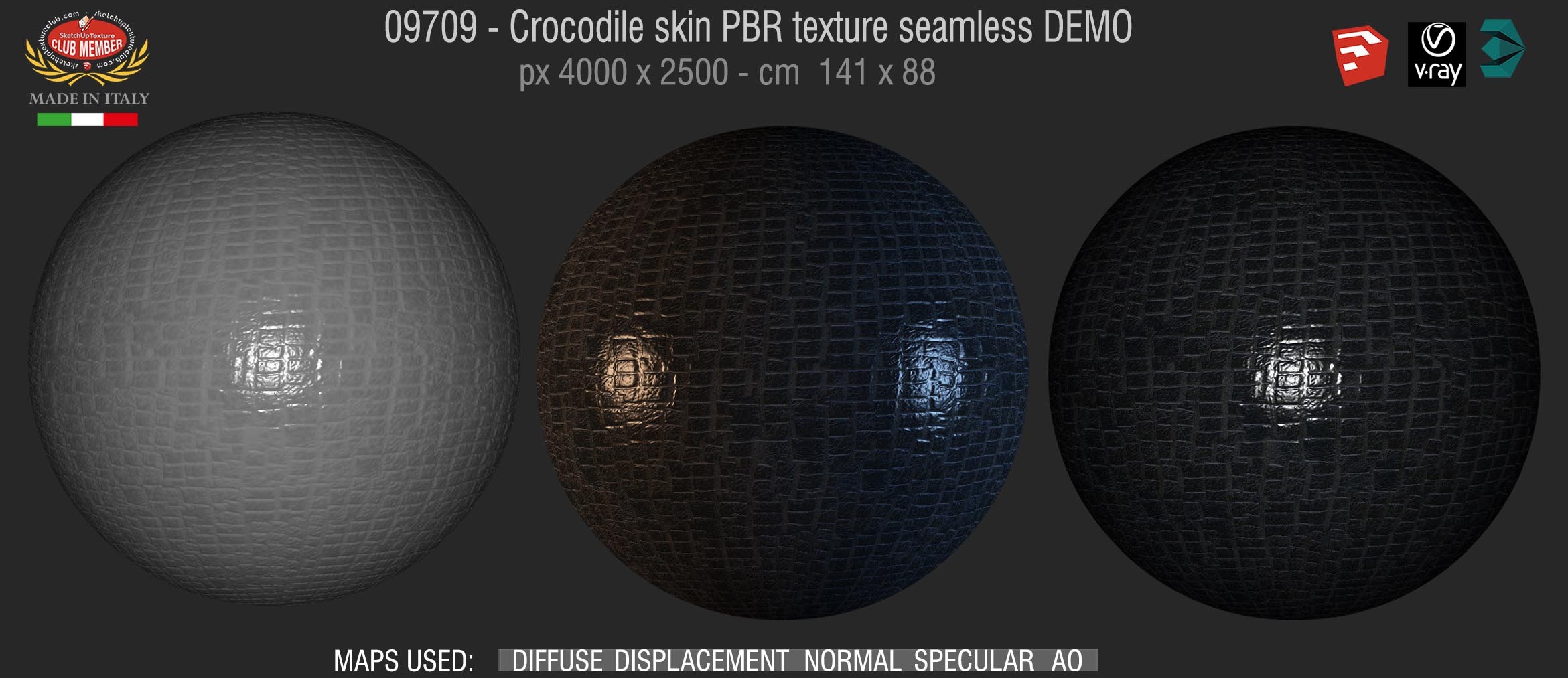 Crocodile Skin Leather PBR Texture - A23D