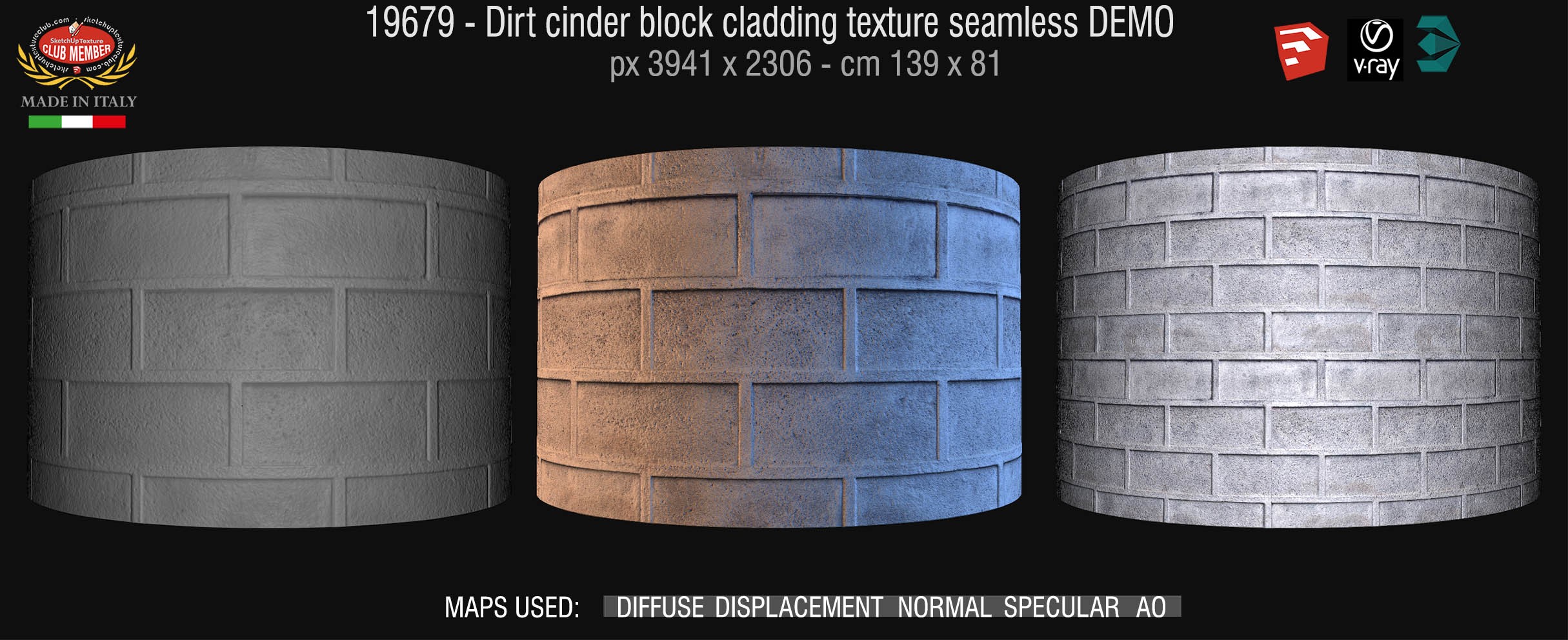 19679 Dirt cinder block cladding texture seamless + maps DEMO