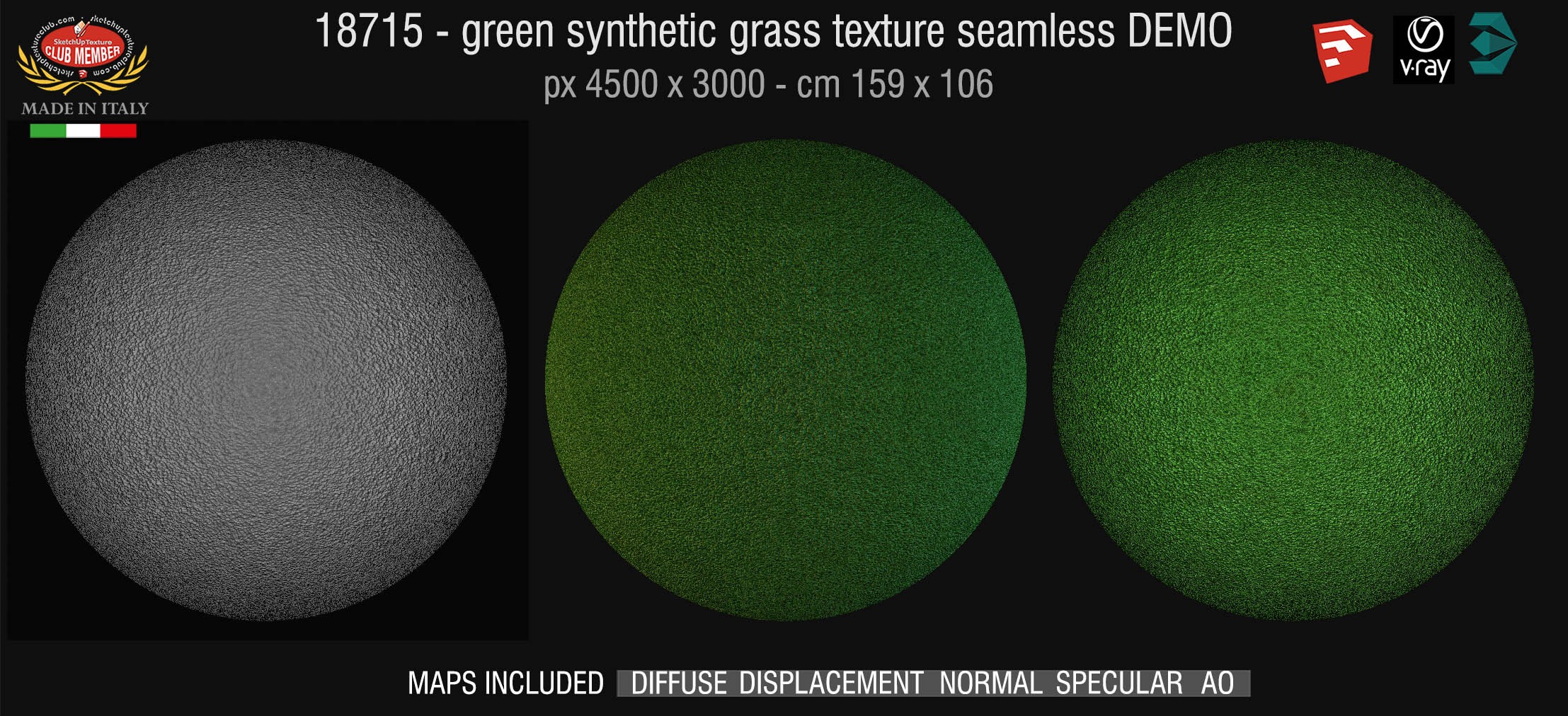 18715 HR  Green synthetic grass texture + maps DEMO