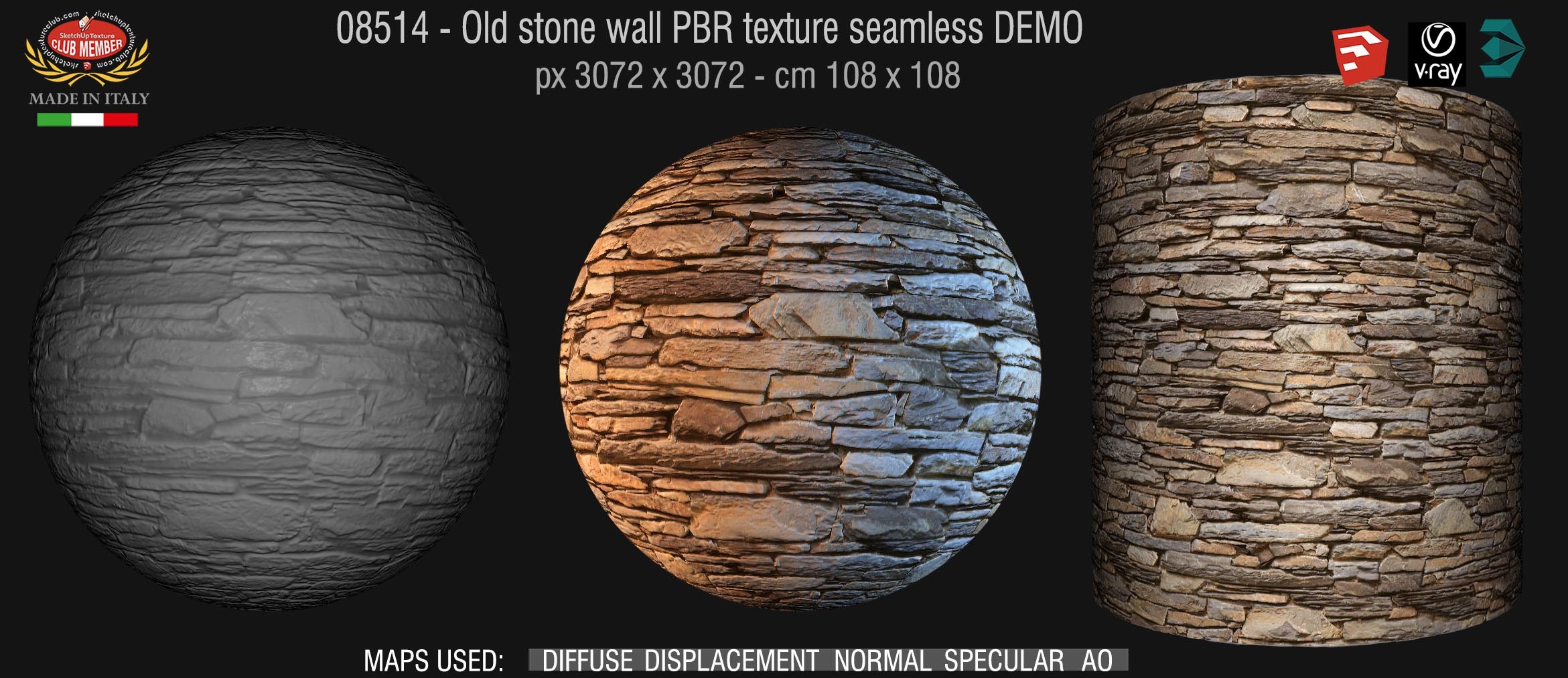 08514 Old stone wall PBR texture seamless DEMO