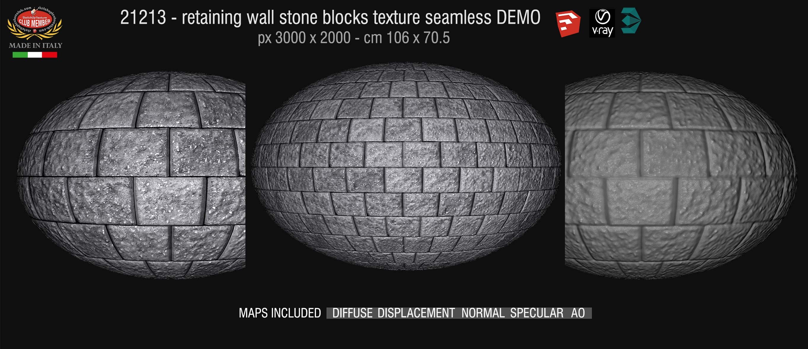 21213 HR Retaining wall stone blocks texture + maps DEMO
