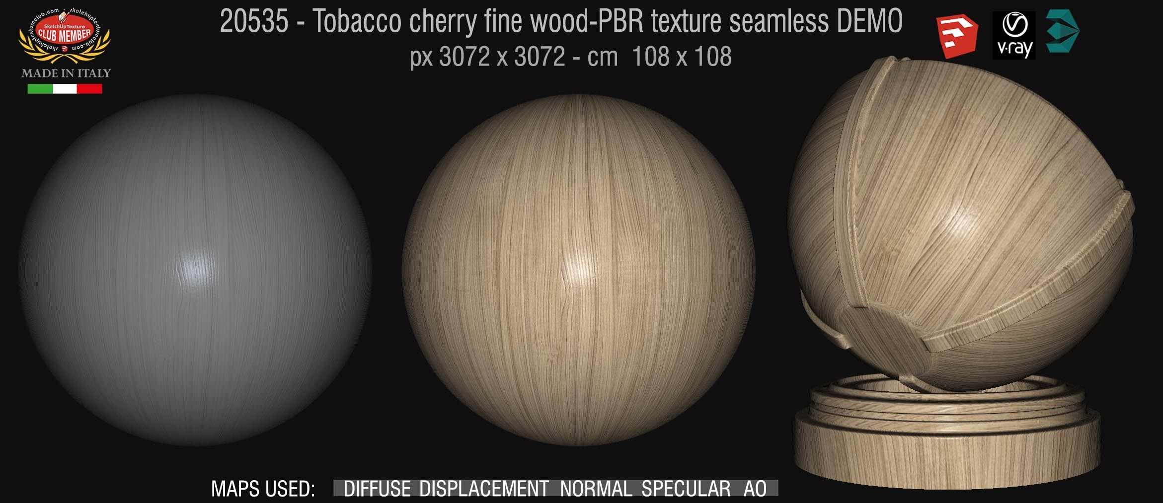 20535 Tobacco cherry fine wood PBR texture seamless DEMO