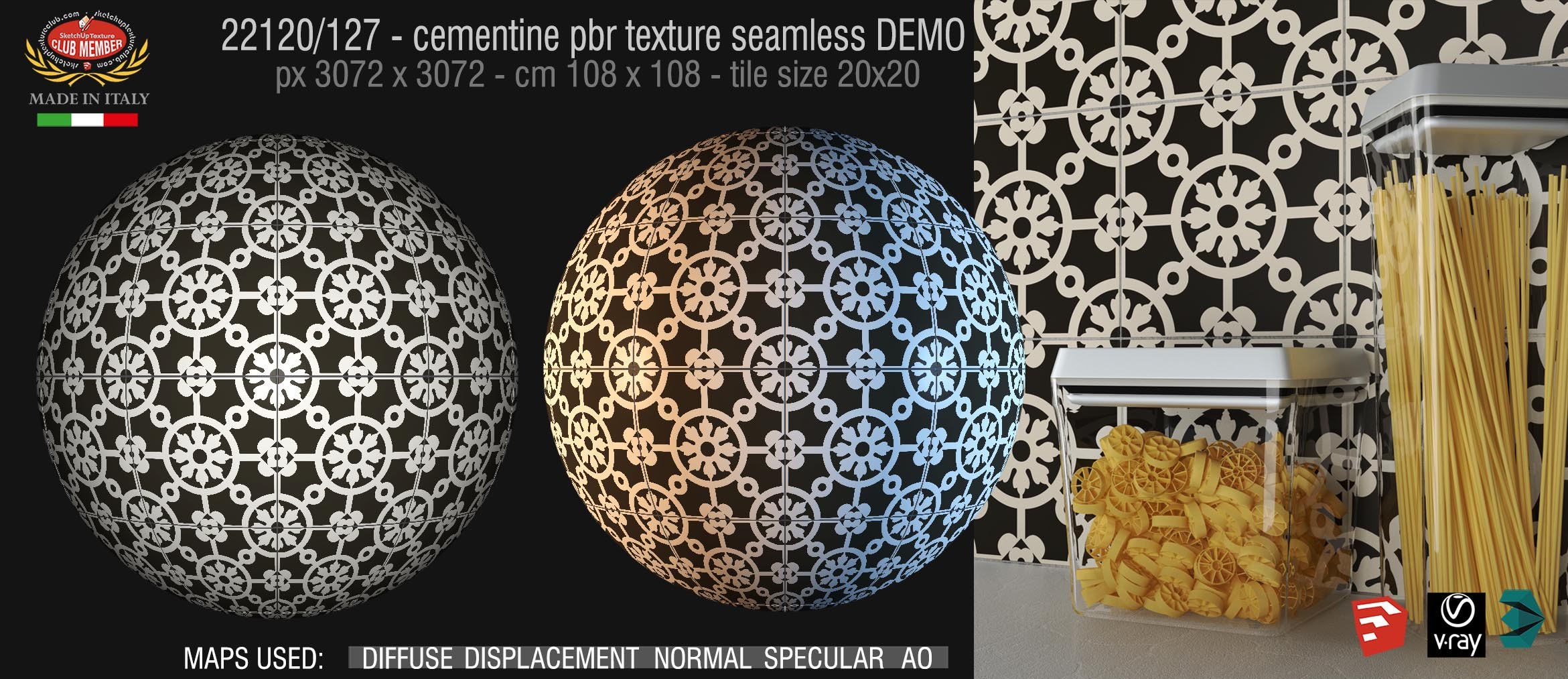 22120/127  cementine tiles Pbr seamless texture DEMO - porcelain stoneware concrete look PARIS collection