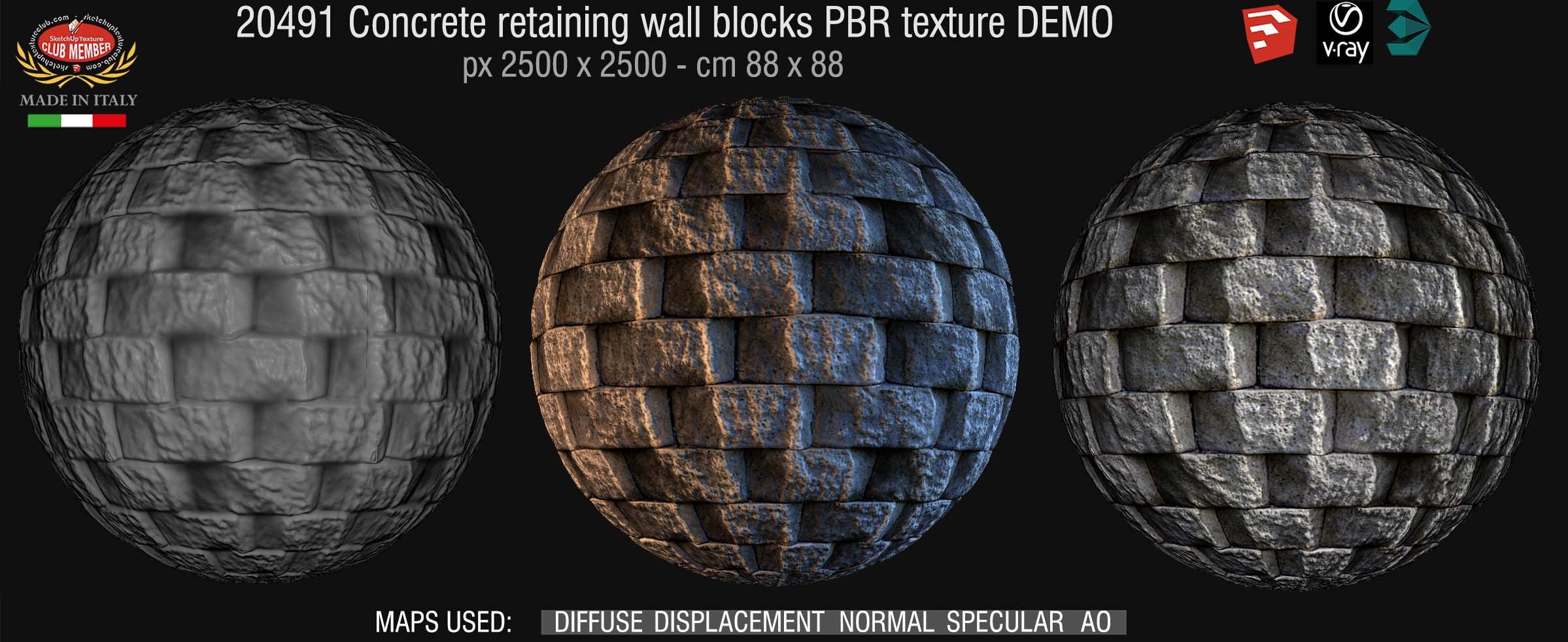 20491 Concrete retaining wall blocks PBR texture seamless DEMO