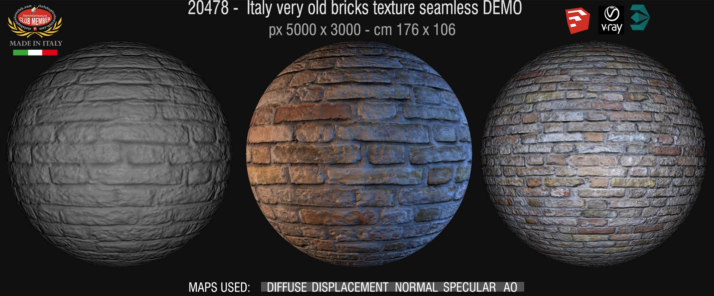 20478 Italy very old bricks texture seamless + maps DEMO