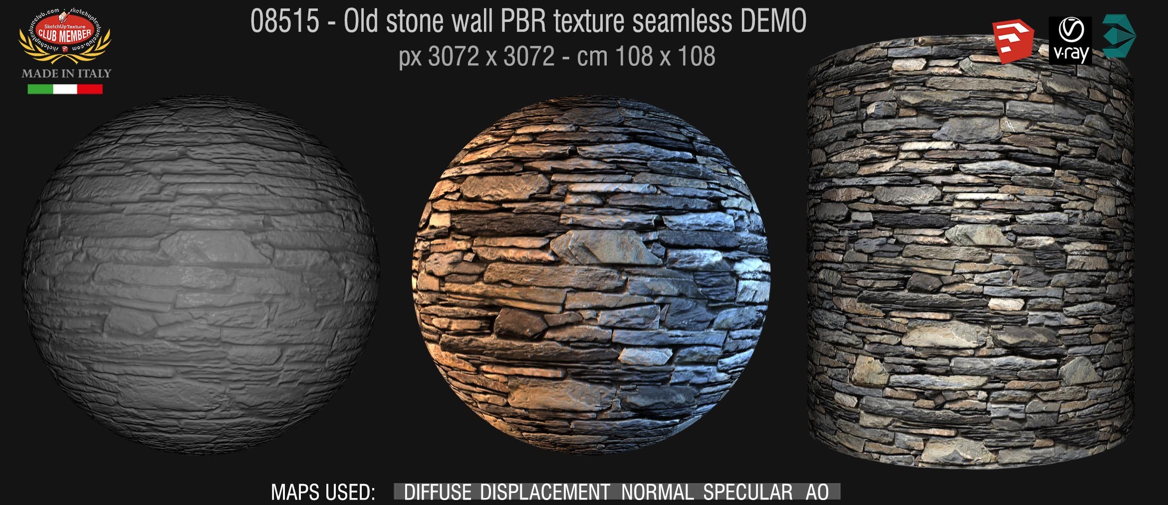 08515 Old stone wall PBR texture seamless DEMO