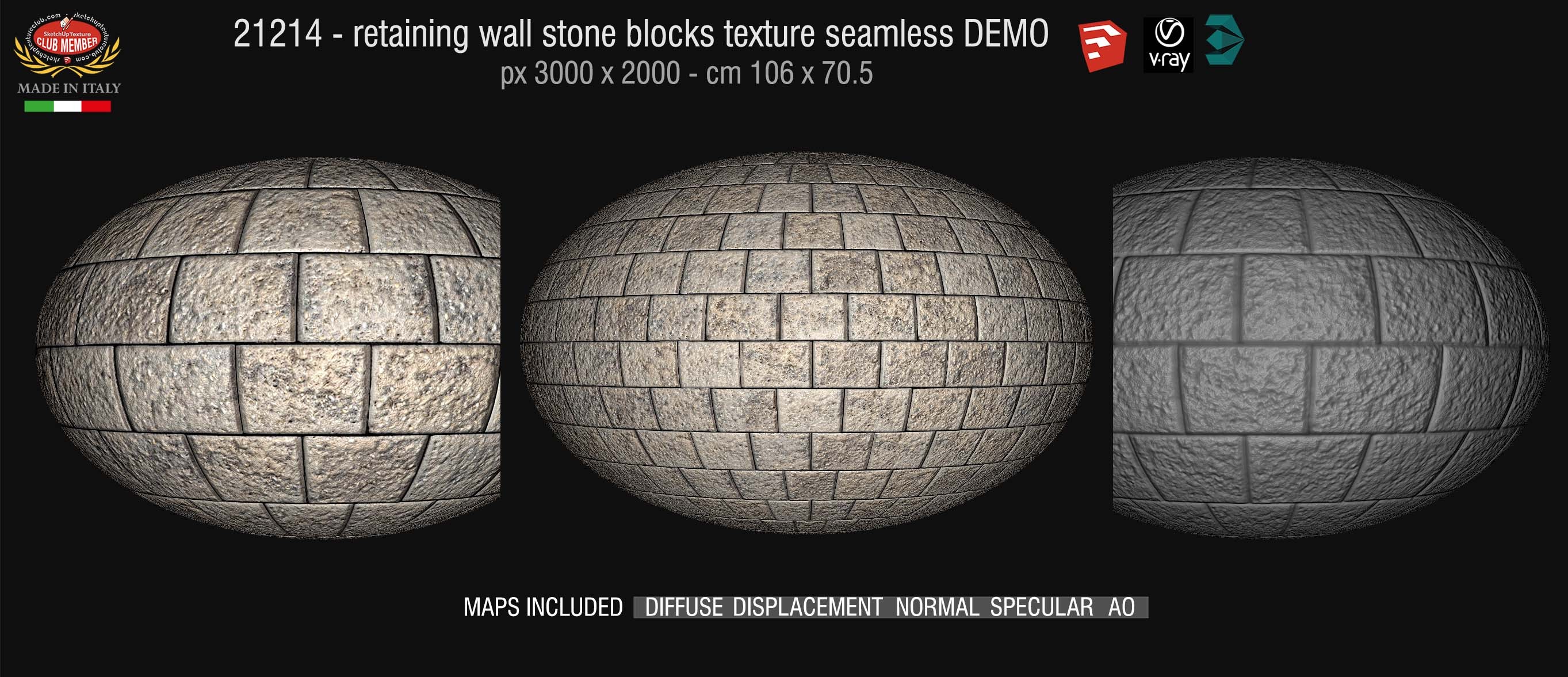 21214 HR Retaining wall stone blocks texture + maps DEMO