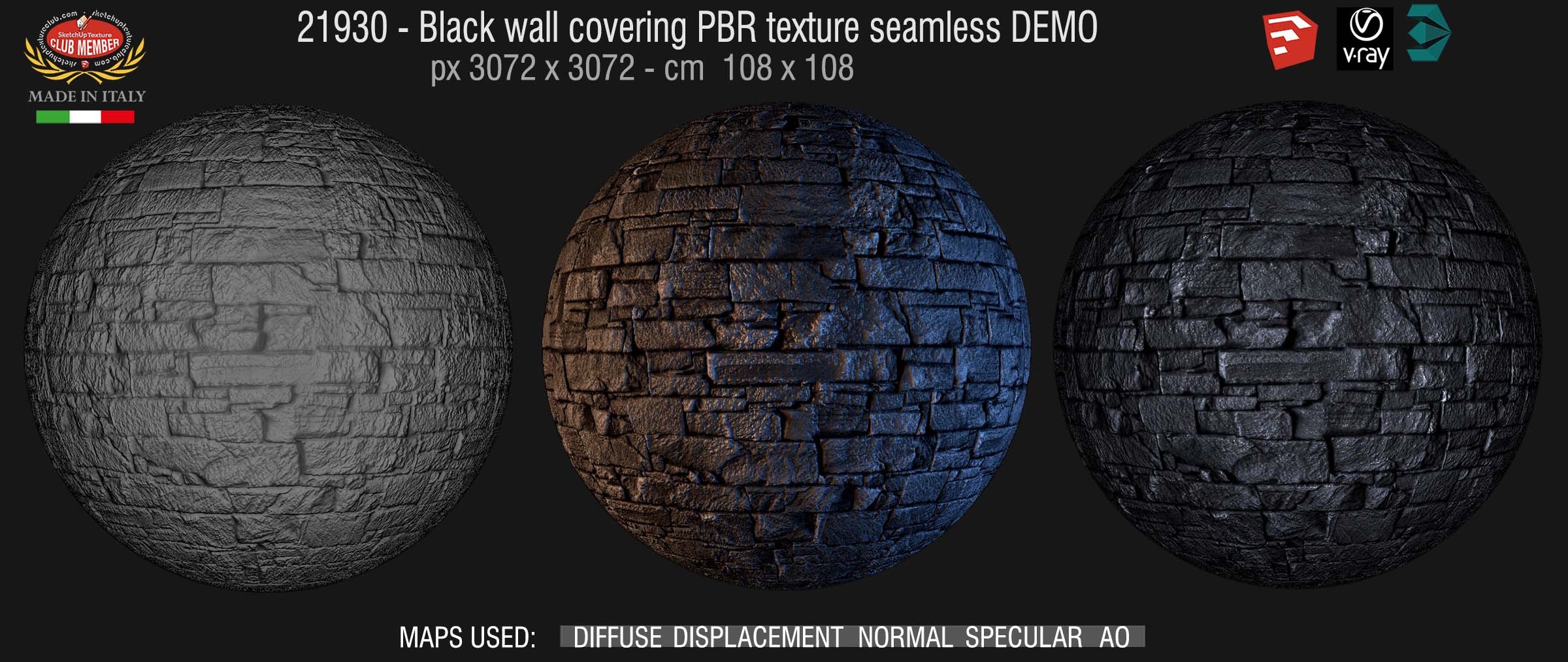 21930 Black wall covering PBR texture seamless DEMO