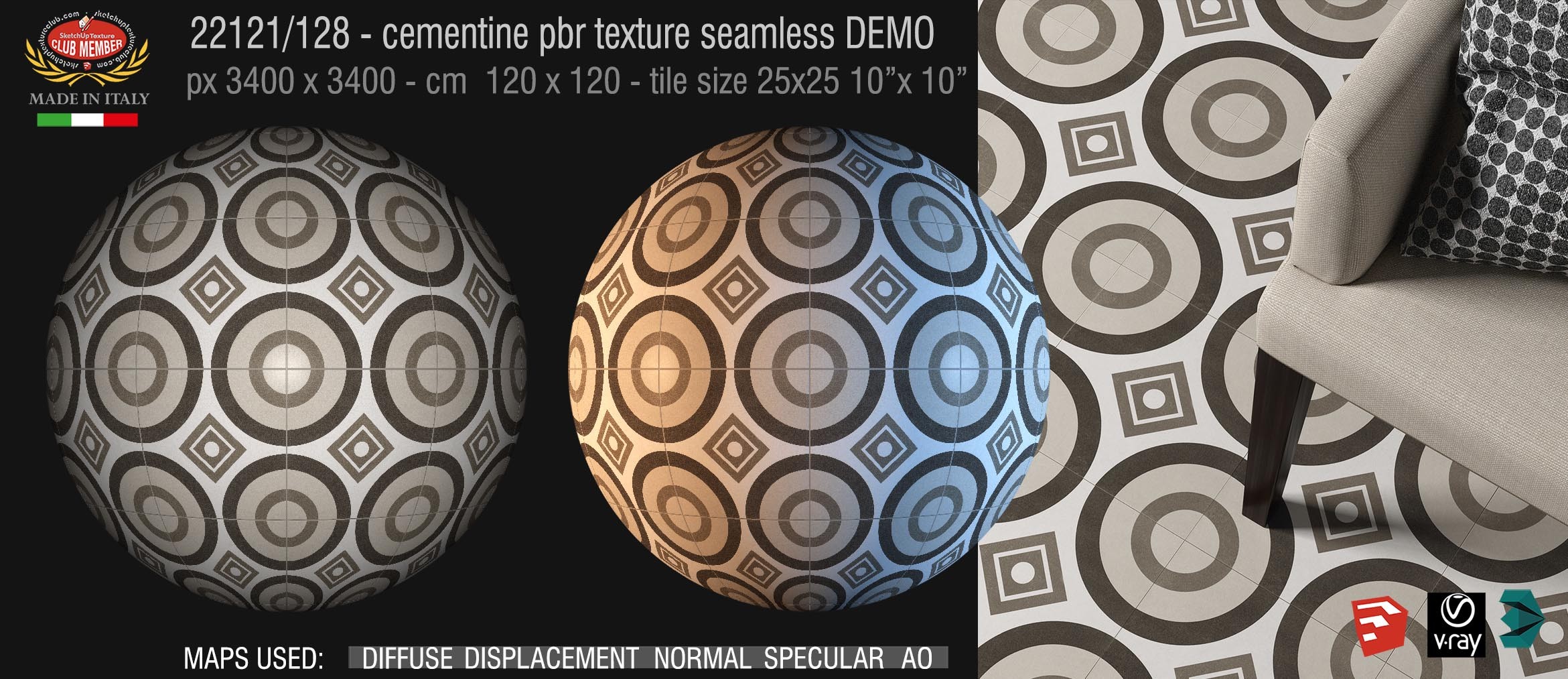 22121/128 cementine tiles Pbr seamless texture DEMO - porcelain stoneware concrete look