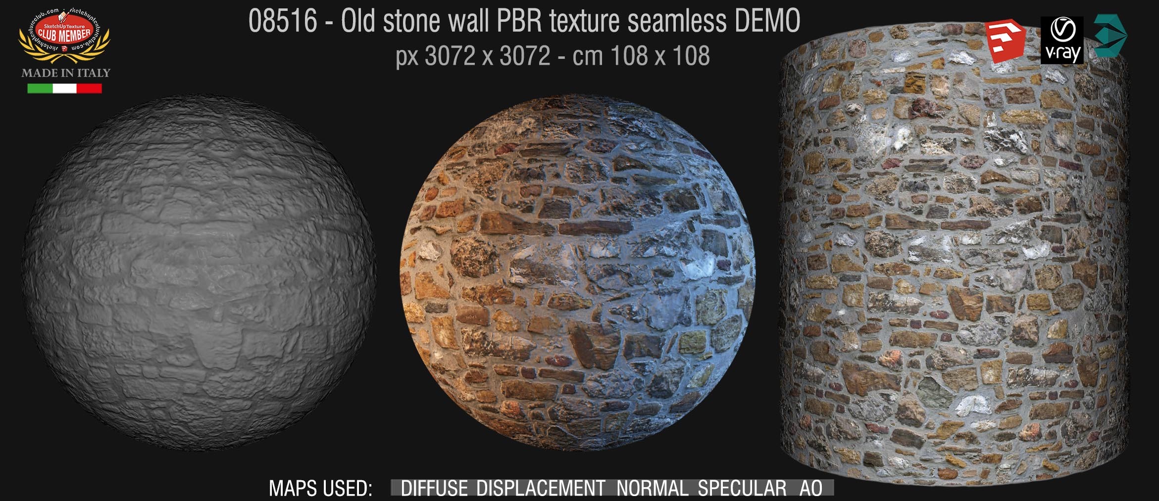 08516 Old stone wall PBR texture seamless DEMO