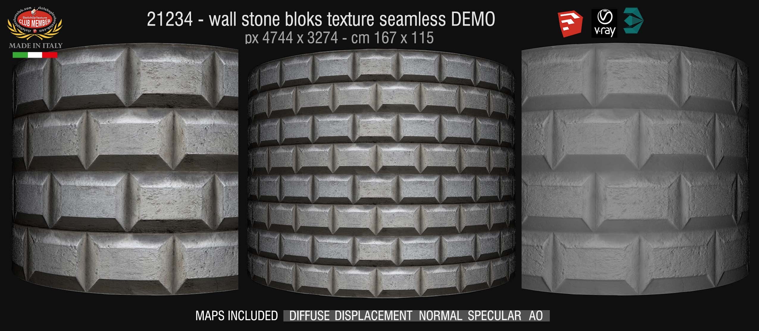 21234 HR Wall stone blocks texture + maps DEMO