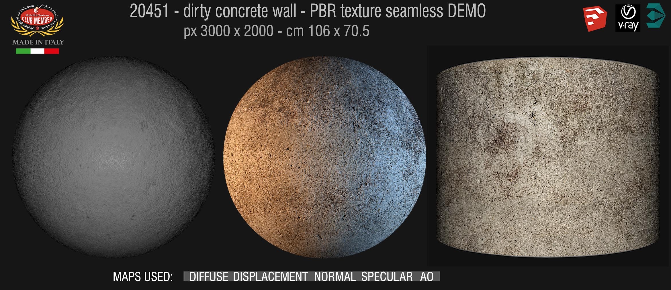 20451  Concrete bare dirty wall PBR texture seamless DEMO