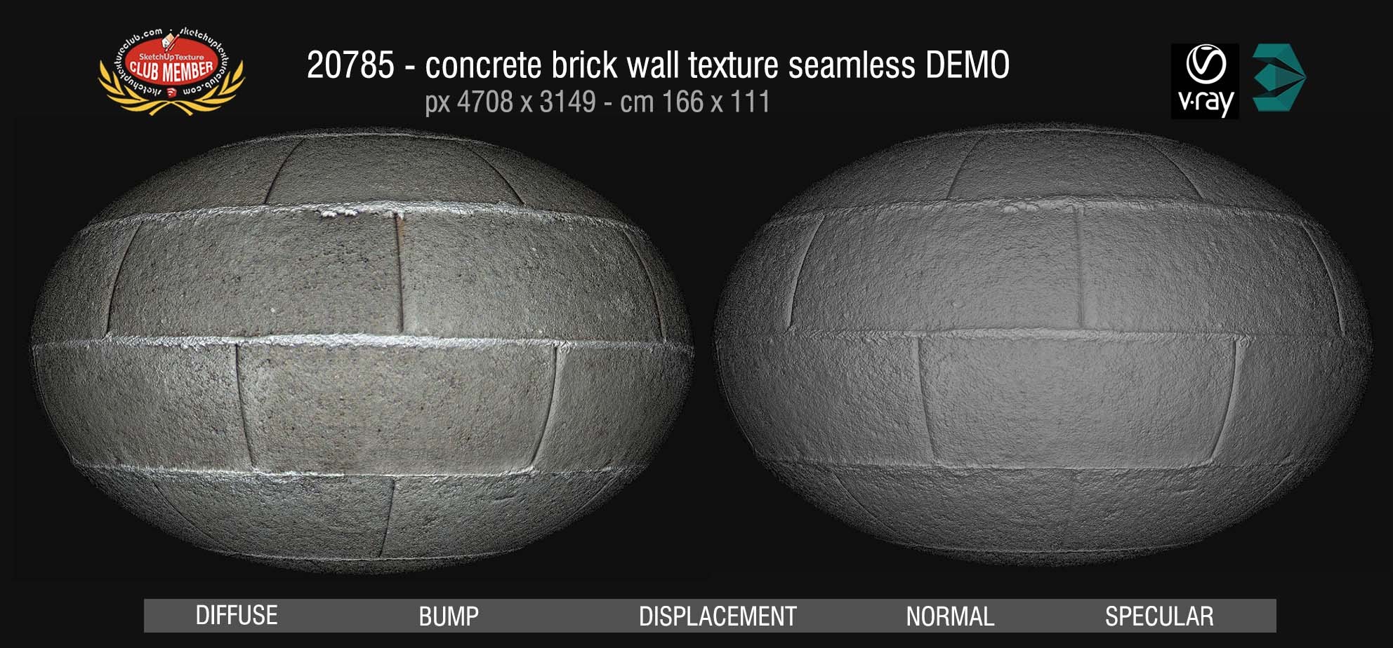 20785  Concrete brick wall texture seamless & maps DEMO