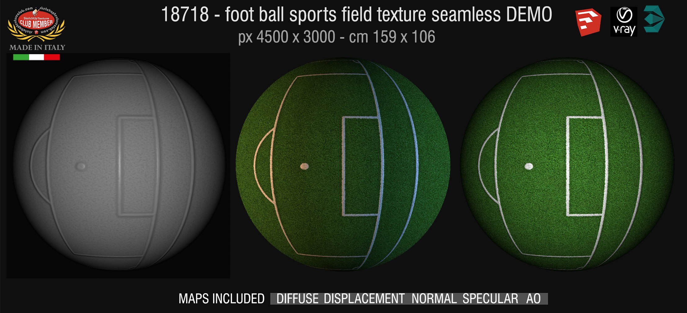 18718 HR Foot ball sports field texture + maps DEMO