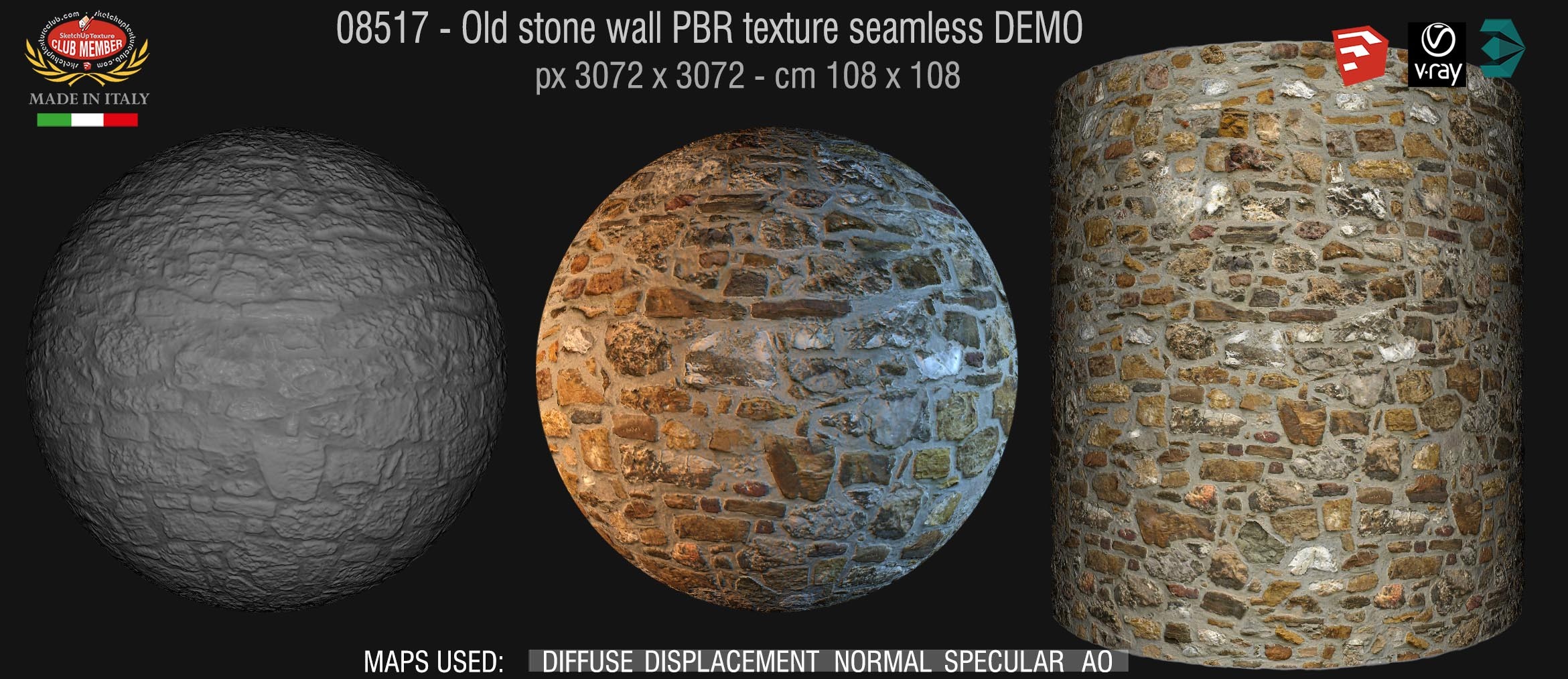 08517 Old stone wall PBR texture seamless DEMO