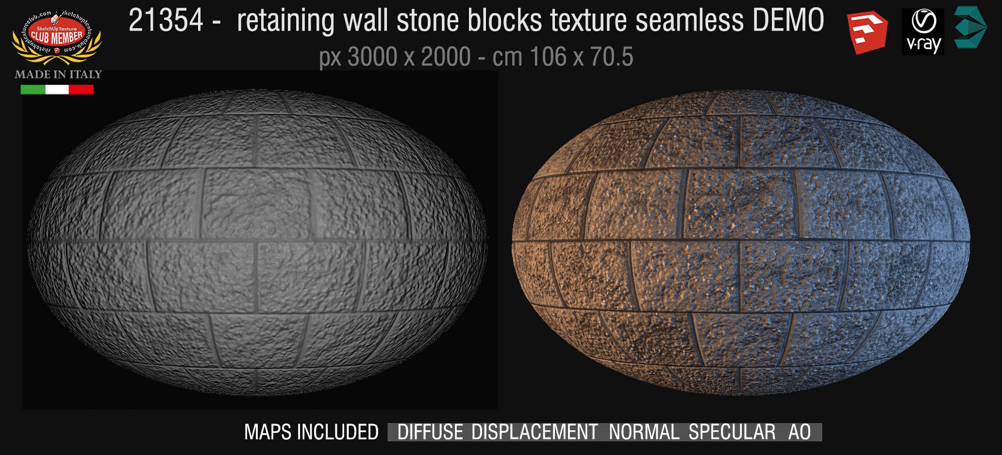 21354 HR retaining wall stone blocks texture + maps DEMO