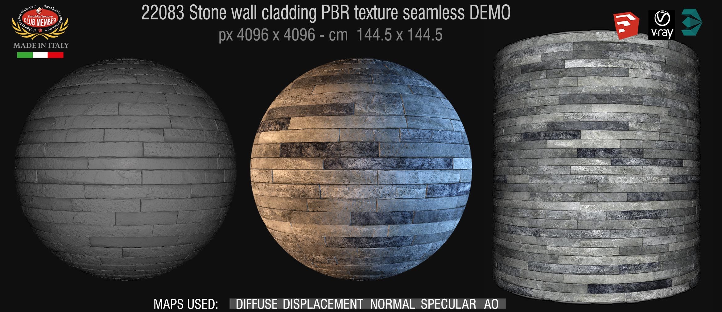 22083 Stone wall cladding PBR texture seamless DEMO