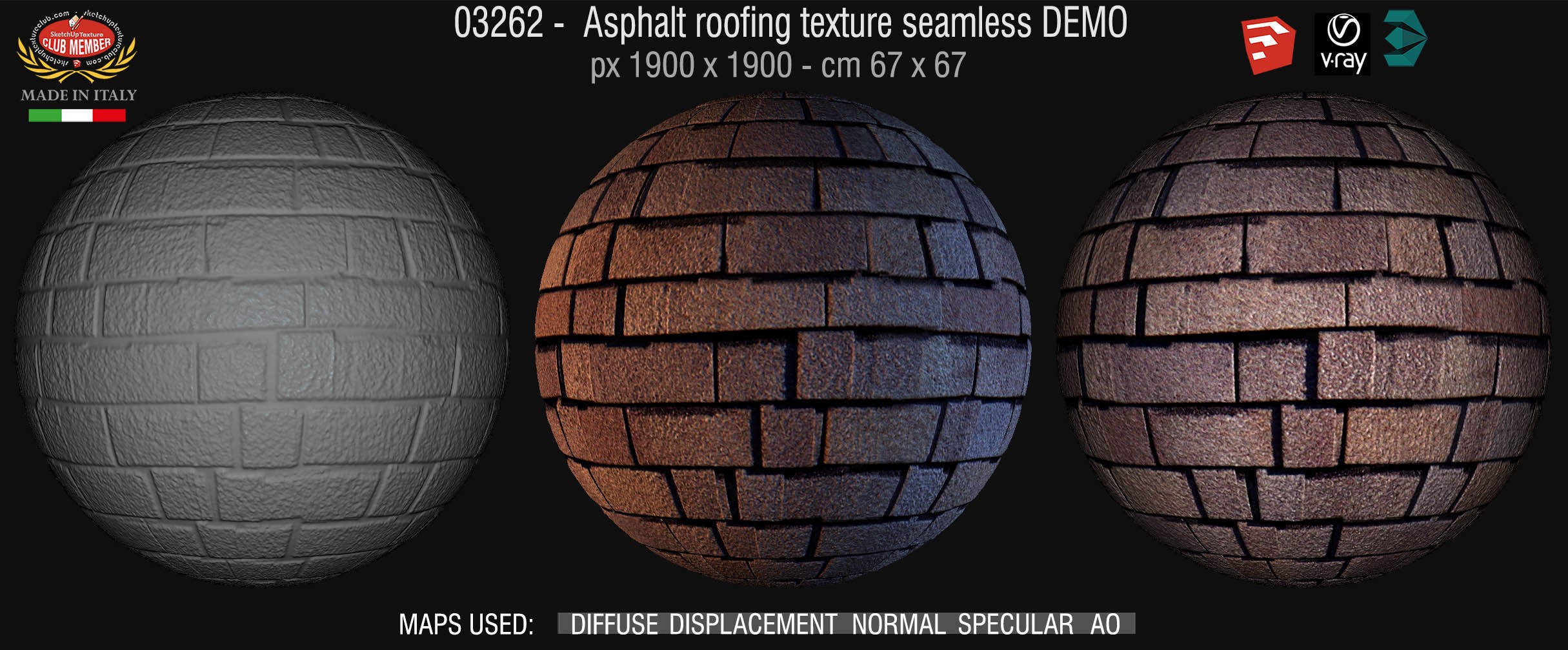 03262 Asphalt roofing texture seamless + maps DEMO