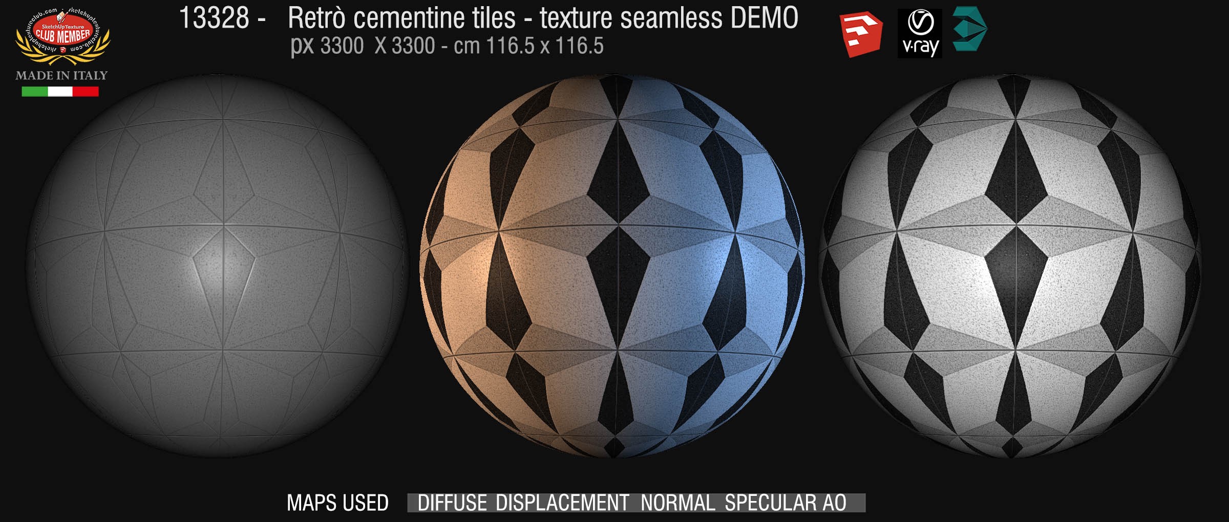 13328 Cement concrete tile texture seamless + maps DEMO