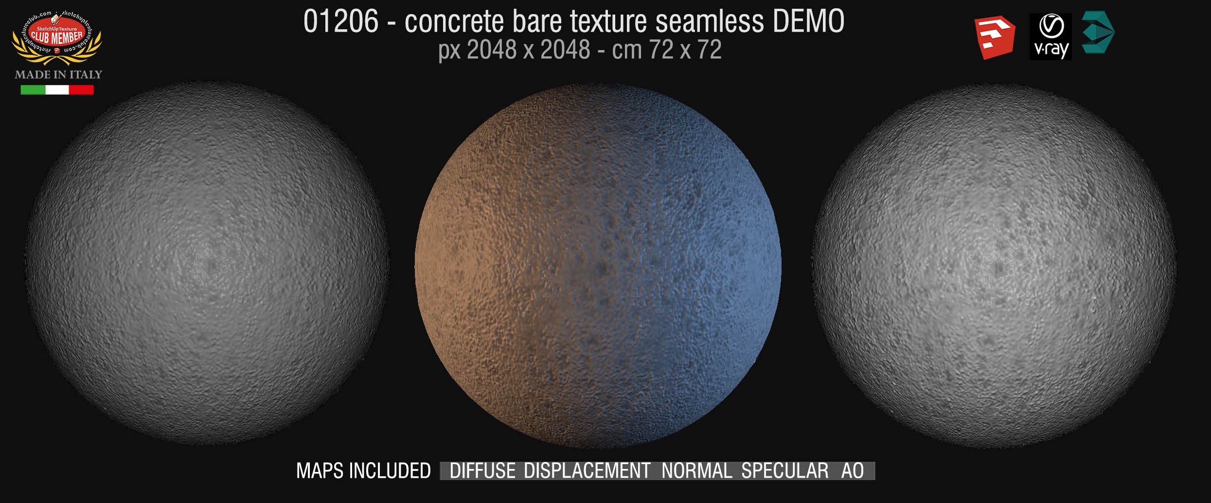 01206 HR Concrete bare clean texture seamless + maps DEMO