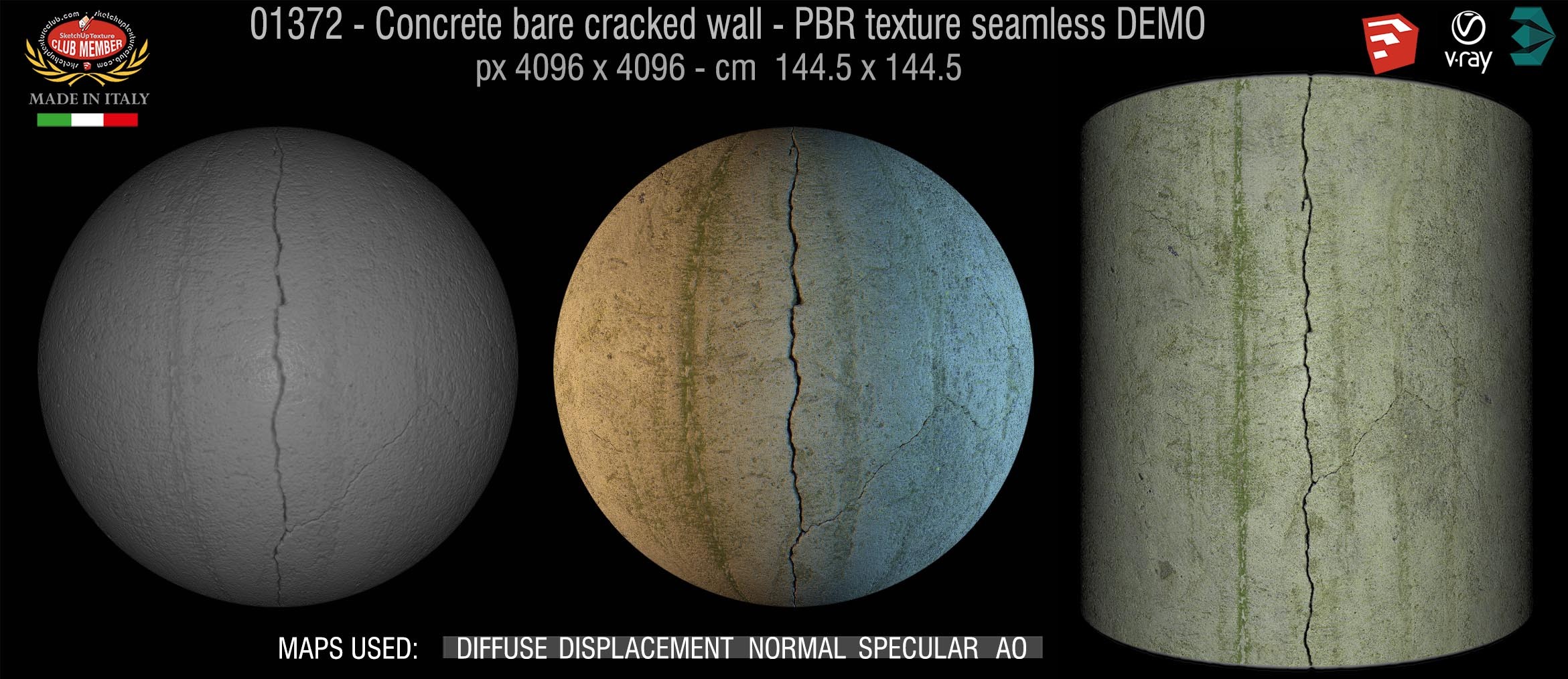 01372 Concrete bare cracked wall PBR texture seamless DEMO