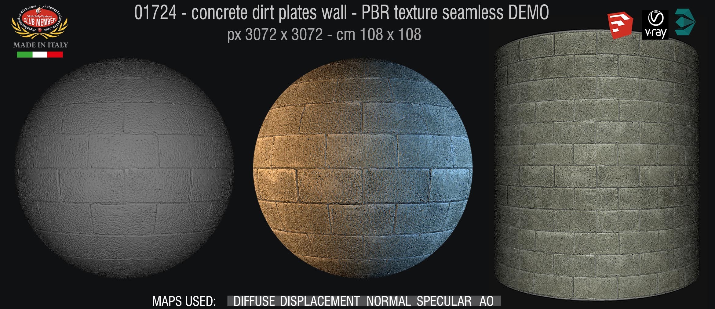 01724 concrete dirt plates wall PBR texture seamless DEMO