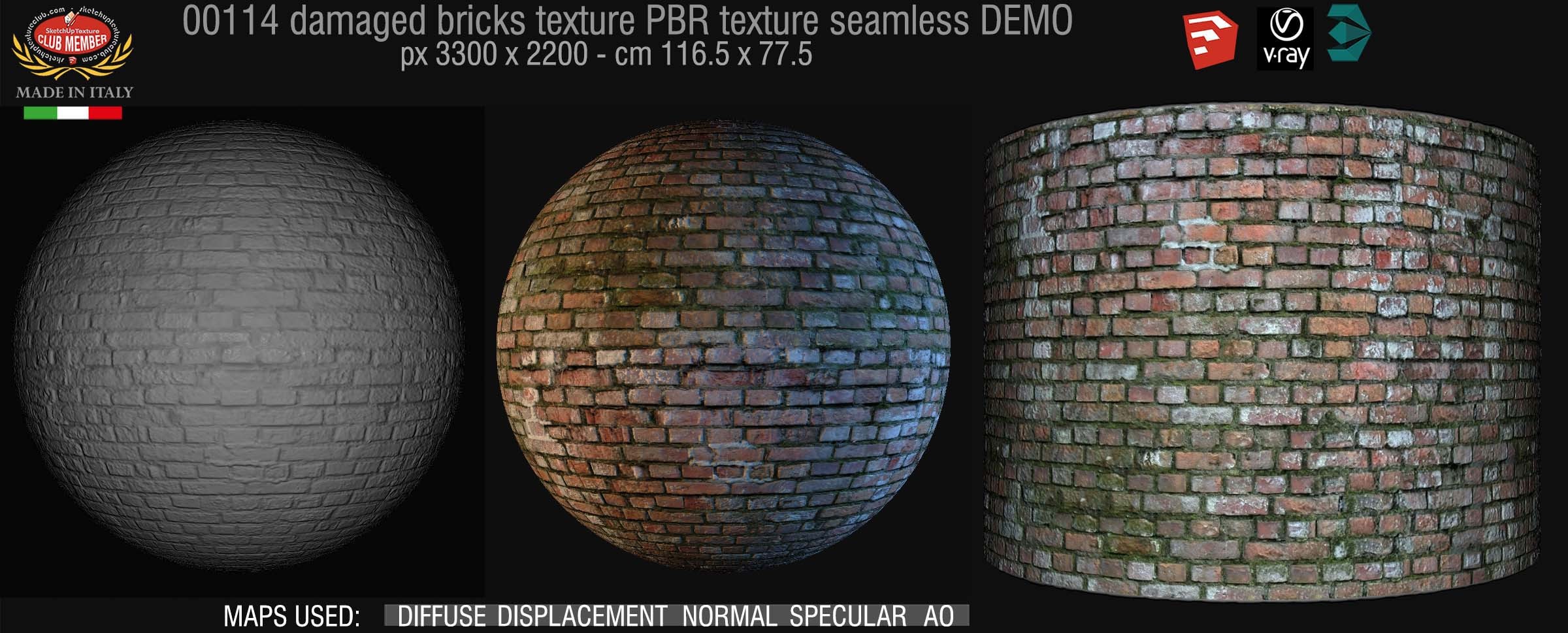 00114 Damaged bricks PBR texture seamless DEMO
