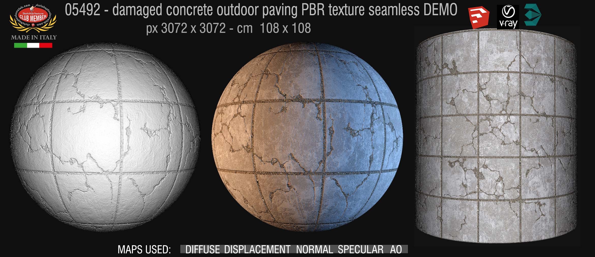 05492 Damaged concrete outdoor paving PBR texture seamless DEMO