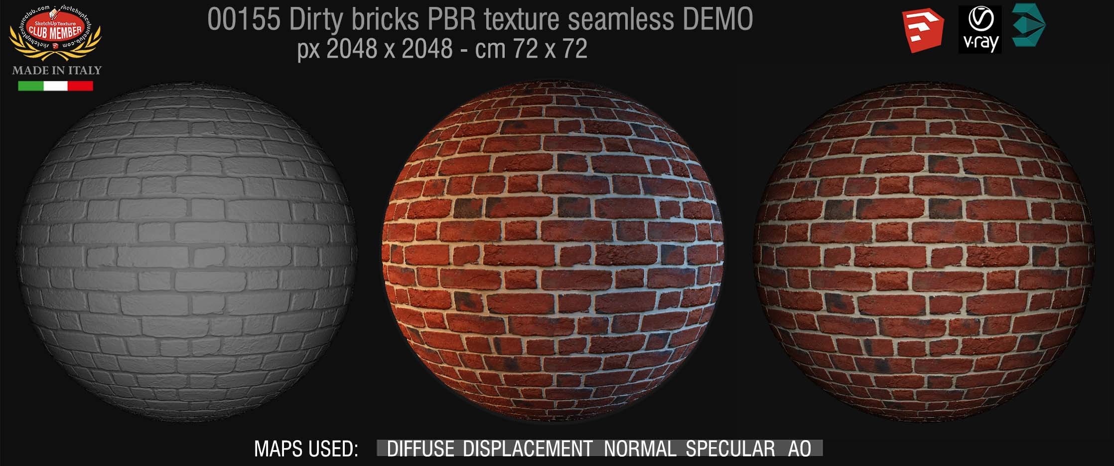 00155 Dirty bricks PBR texture seamless DEMO
