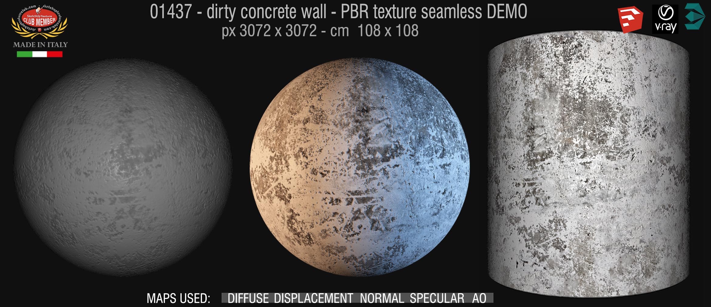 01437 Concrete bare dirty wall PBR texture seamless DEMO