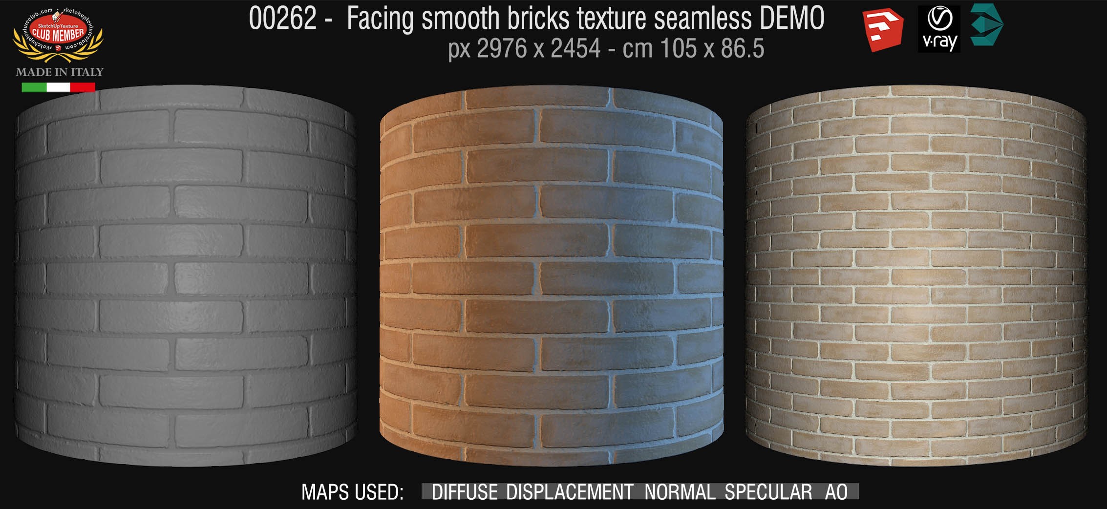00262  Facing smooth bricks texture seamless + maps DEMO