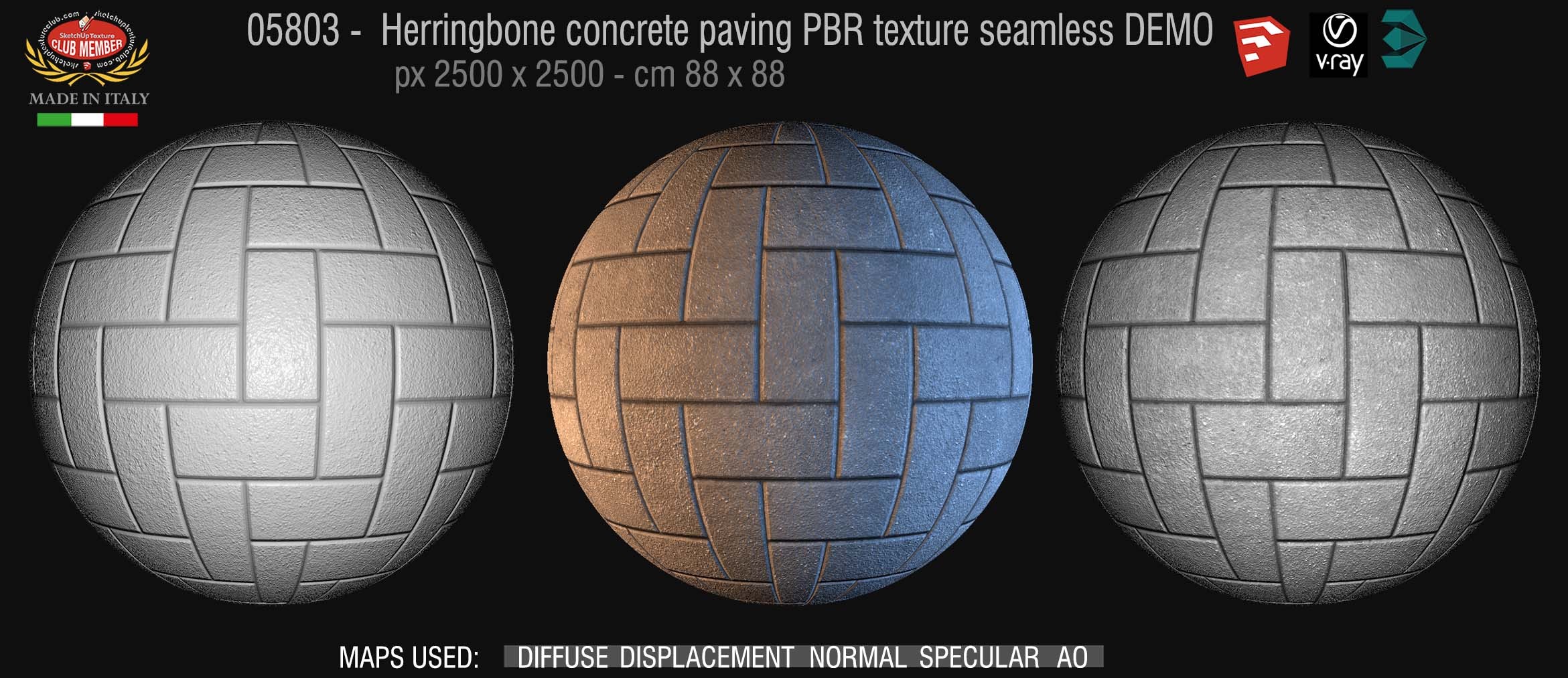 05803 Herringbone concrete paving PBR texture seamless DEMO