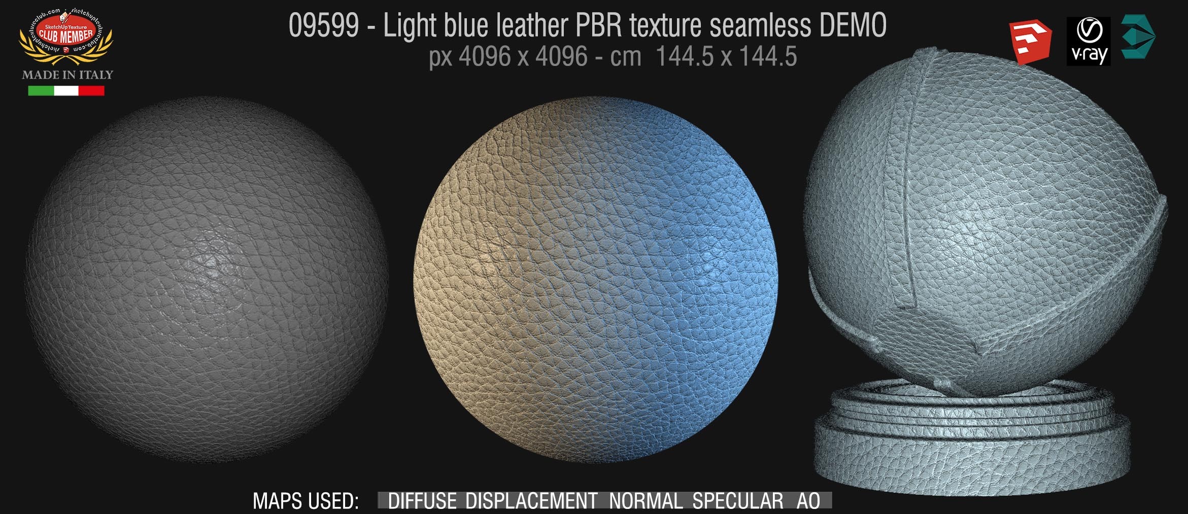 09599 Light blue leather PBR texture seamless DEMO