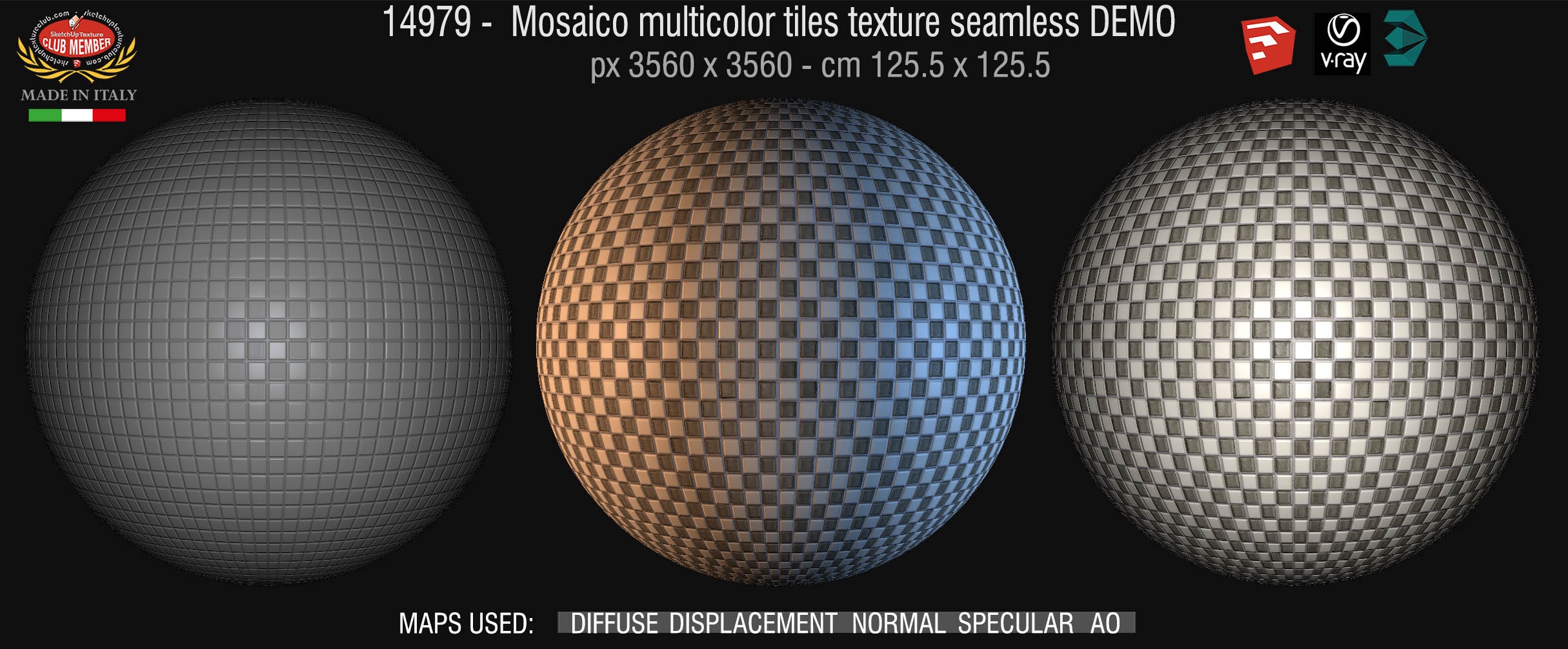 14979 Mosaico multicolor tiles texture seamless + maps DEMO