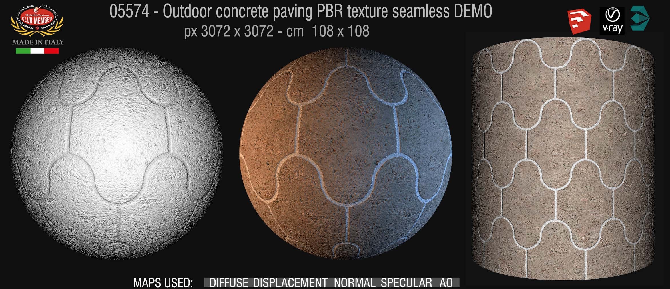 05574 Outdoor concrete paving PBR texture seamless DEMO