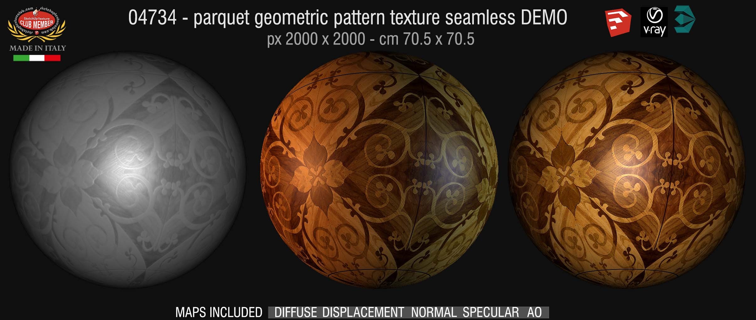 04734 HR Parquet geometric pattern texture seamless + maps DEMO