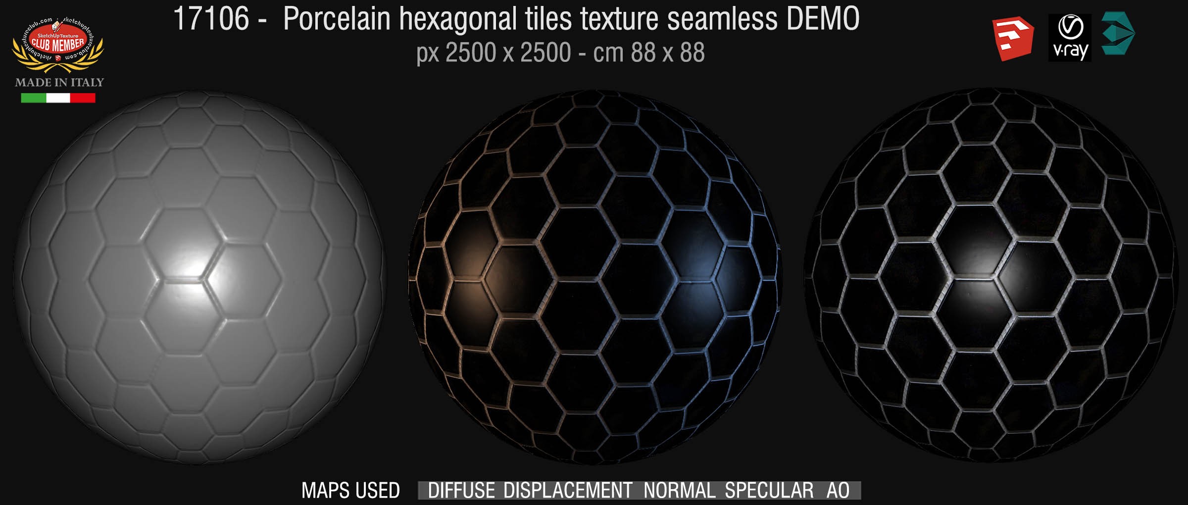 17106 Porcelain hexagonal tiles texture seamless + maps DEMO